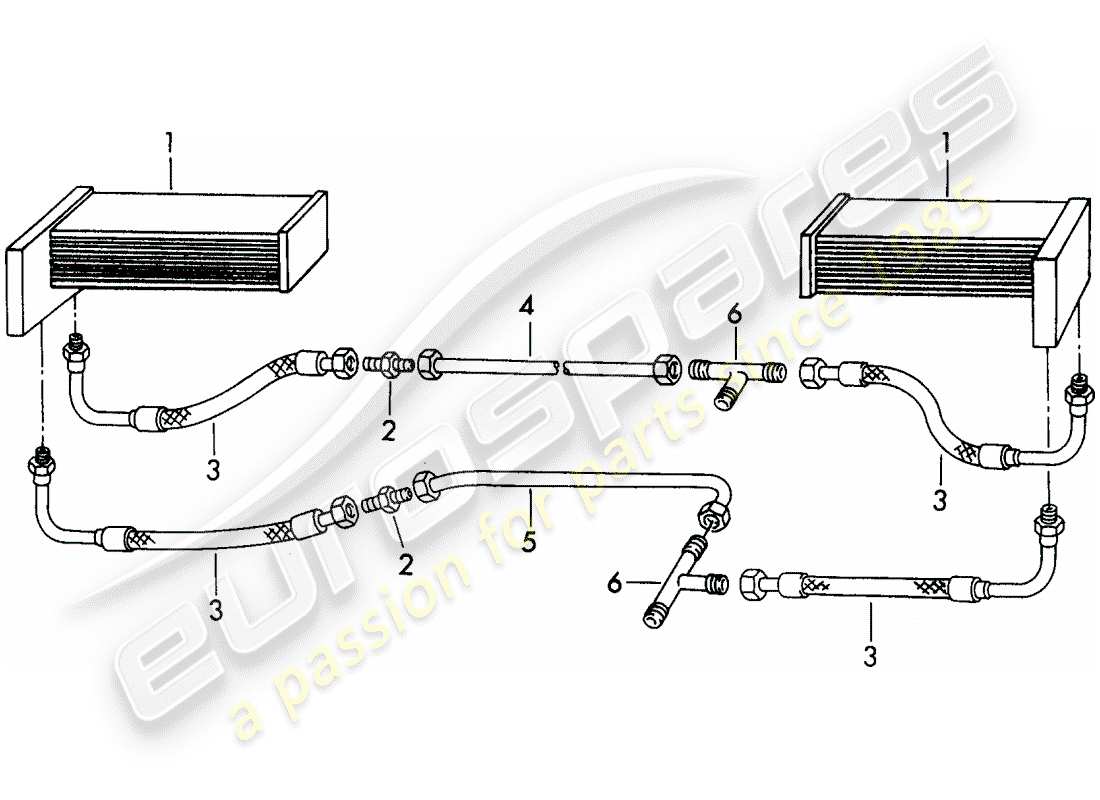 porsche 1954 (356/356a) lubrification moteur - refroidisseur d'huile schéma des pièces