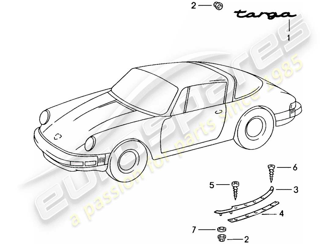 porsche 1984 (911) équipements décoratifs schéma des pièces