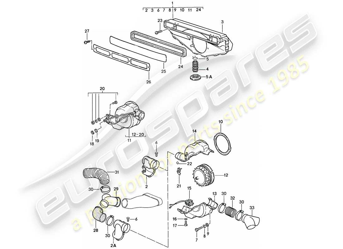 porsche 1984 (911) ventilation - système de chauffage 1 schéma des pièces