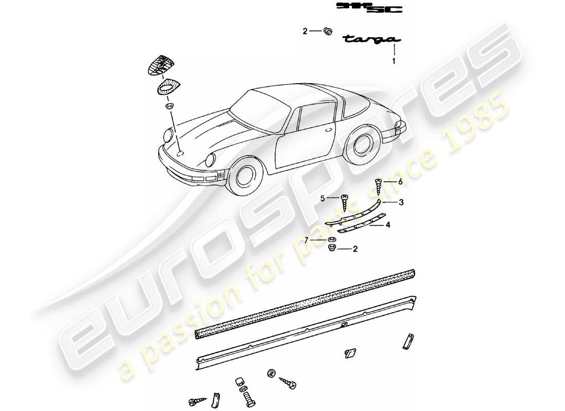 porsche 1981 (911) équipements décoratifs schéma des pièces