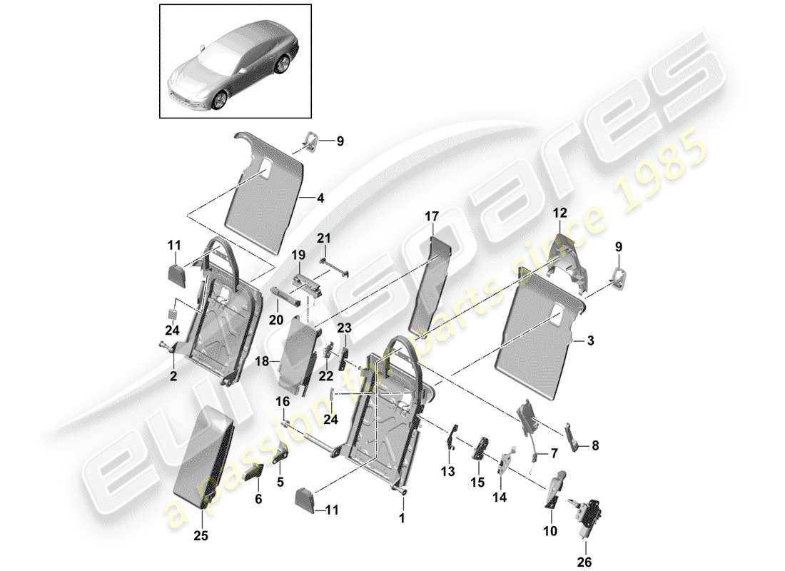 porsche 2019 (panamera 971-1) dossier de banquette arrière schéma des pièces