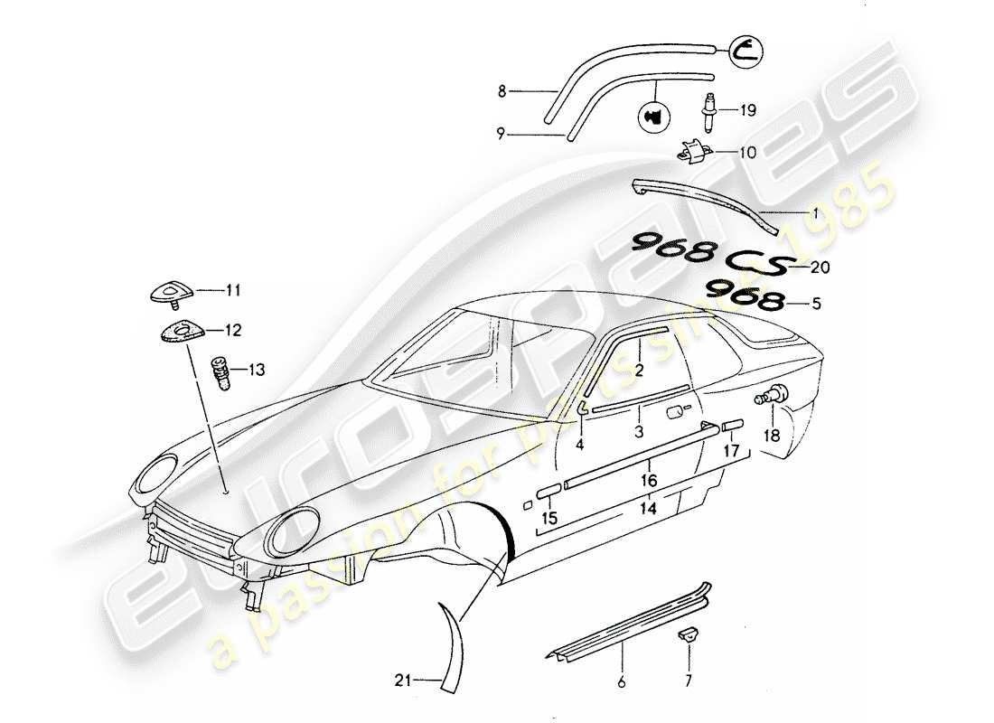 porsche 1994 (968) moulure décorative schéma des pièces