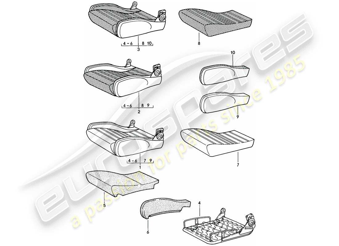 porsche 1986 (911) siège sport - coussin - pièces individuelles - d >> - mj 1984 schéma des pièces