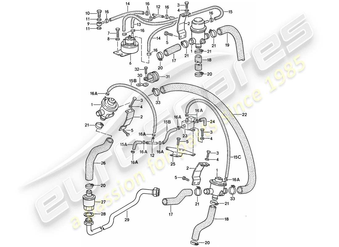 porsche 1986 (911) injection d'air schéma des pièces