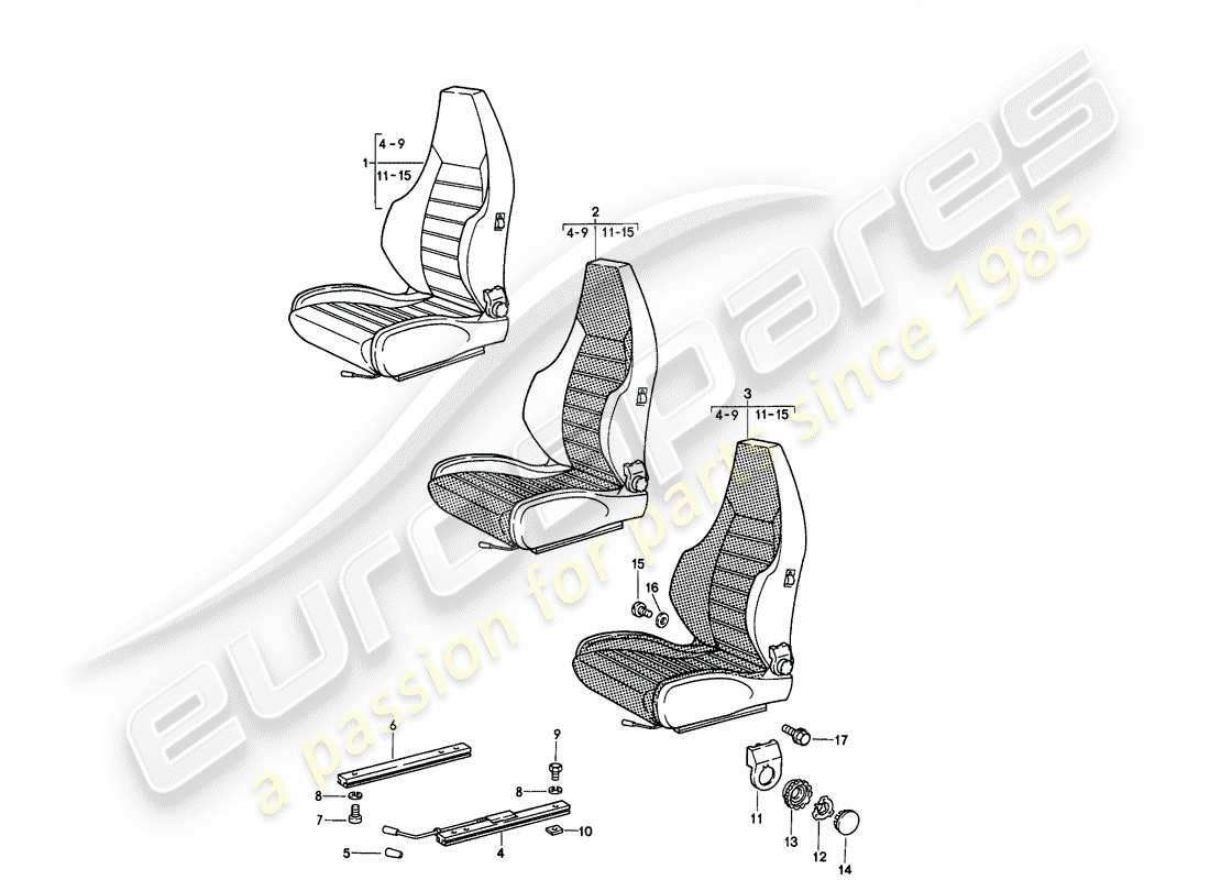 porsche 1985 (911) siege sport - complet - d >> - mj 1984 schéma des pièces