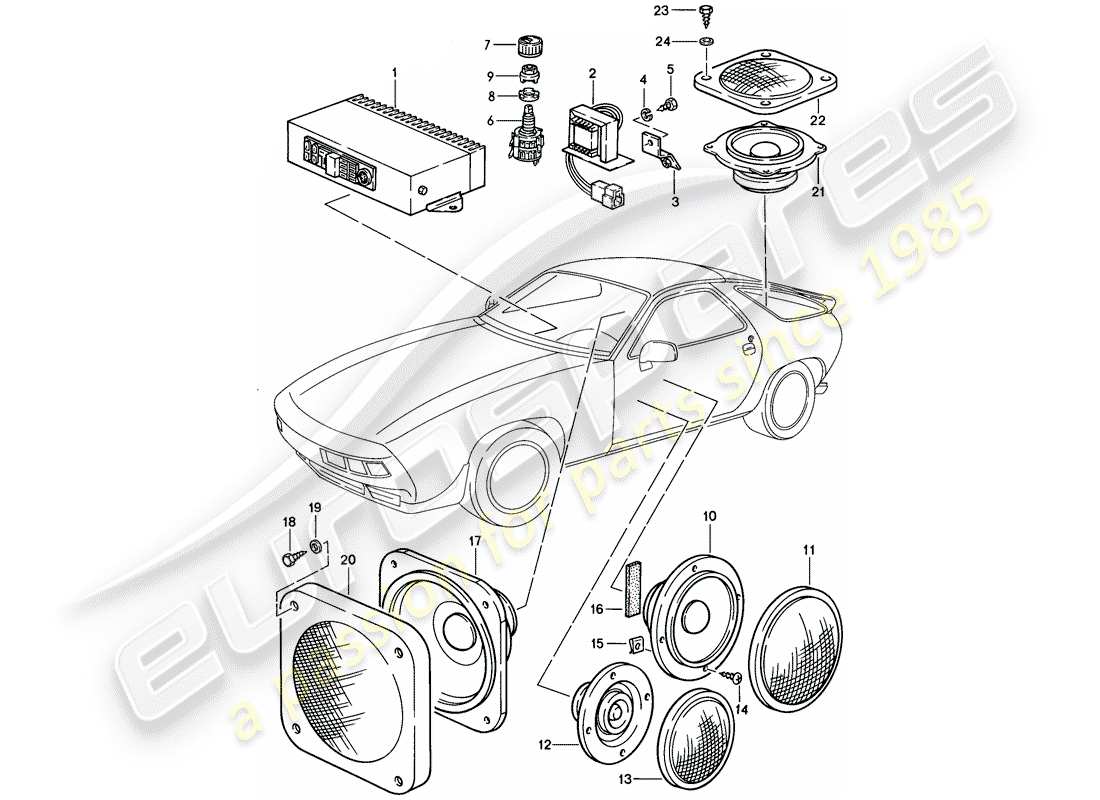 porsche 1984 (928) amplificateur - haut-parleur schéma des pièces