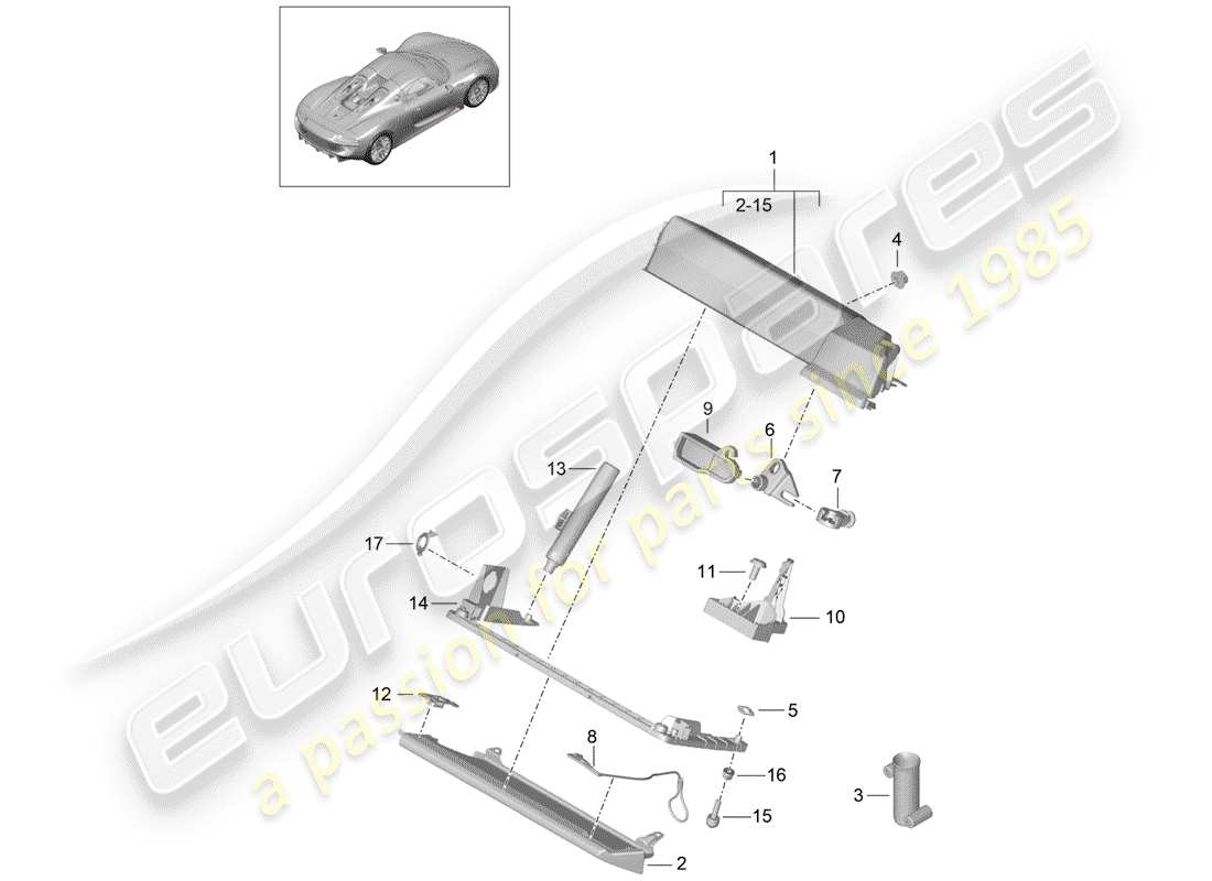 porsche 2015 (918 spyder) boîte à gants schéma des pièces