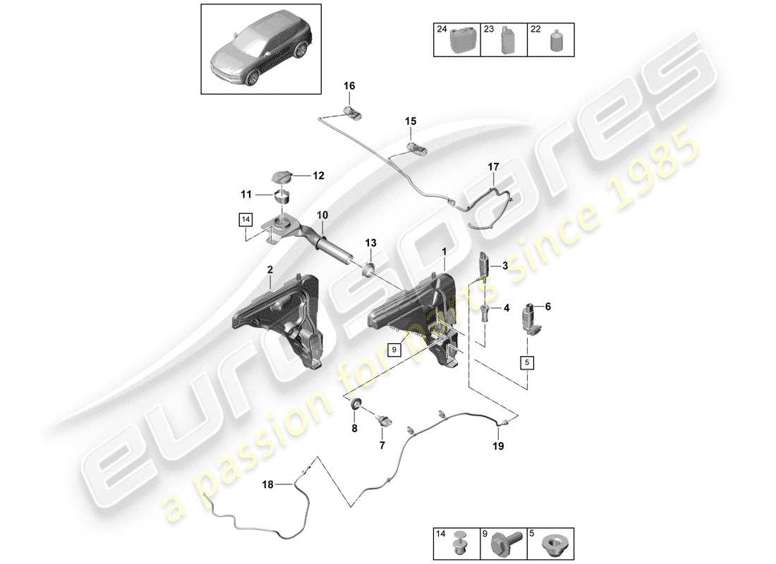 porsche 2020 (cayenne e3 9ya/9yb) unité de rondelle glace - schéma des pièces