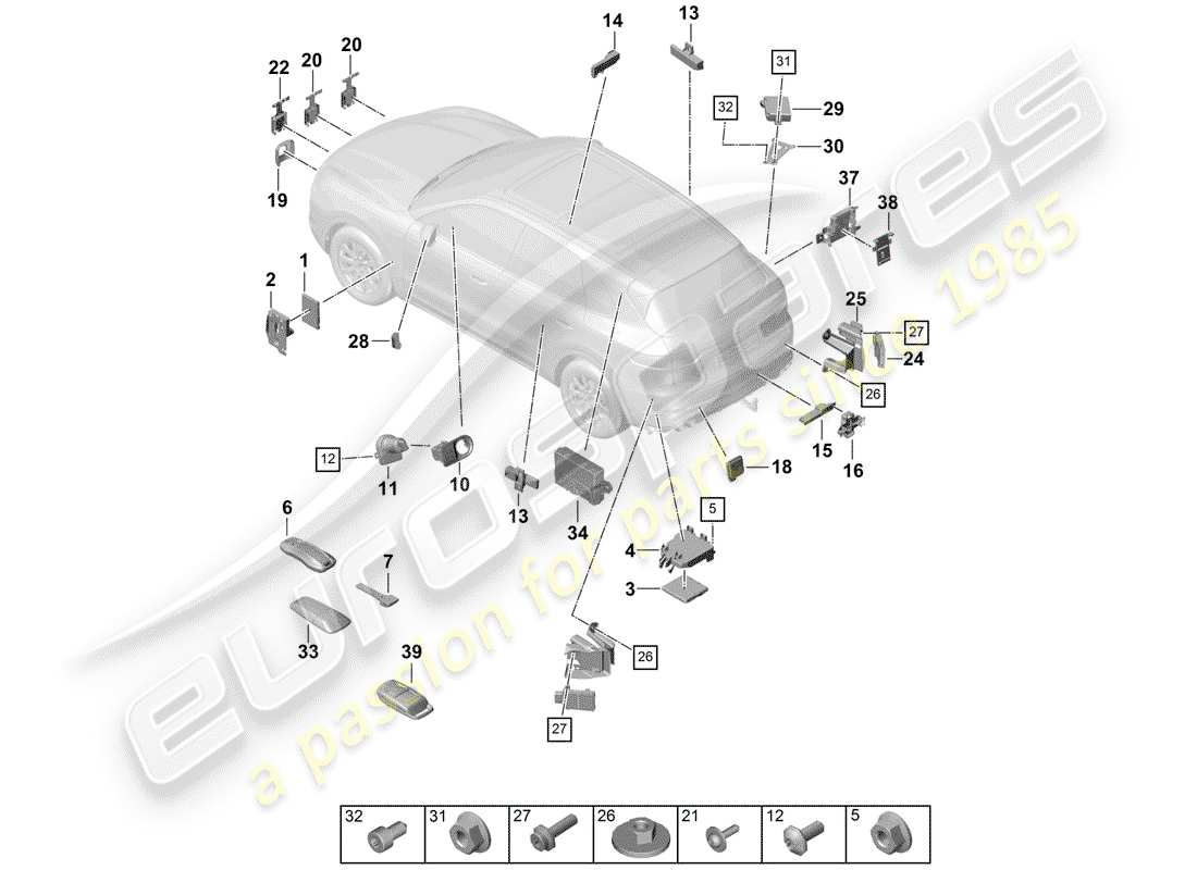 porsche 2020 (cayenne e3 9ya/9yb) unités de contrôle schéma des pièces