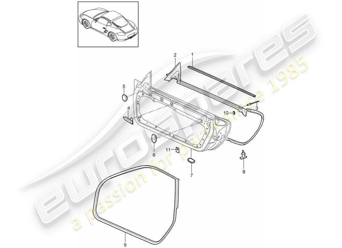 porsche 2012 (987 cayman) joint de porte schéma des pièces