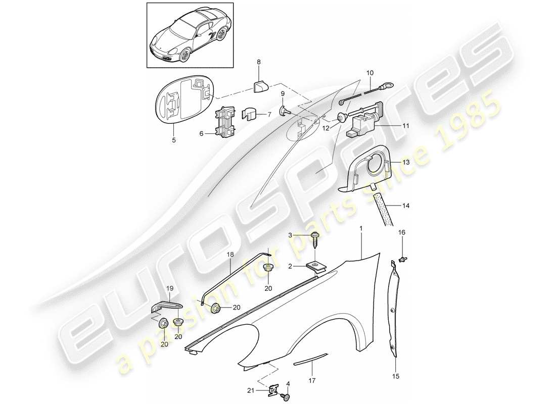 porsche 2012 (987 cayman) aile schéma des pièces