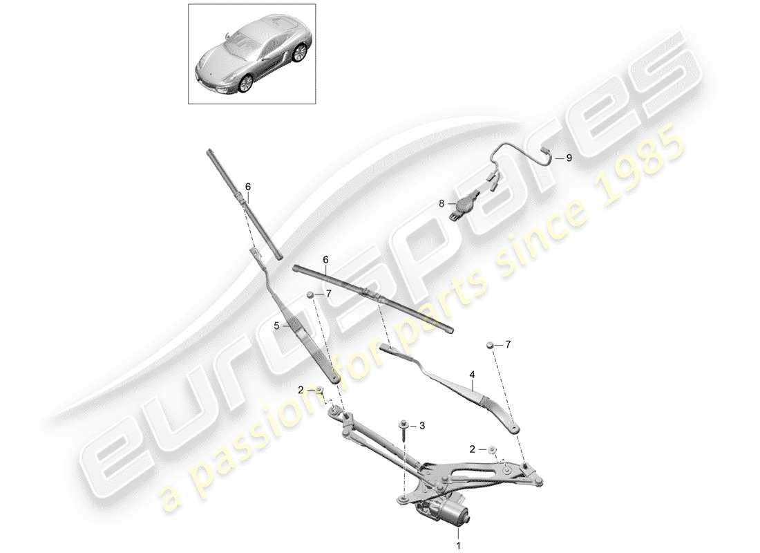 porsche 2014 (981 cayman) système d'essuie-glace compl. schéma des pièces