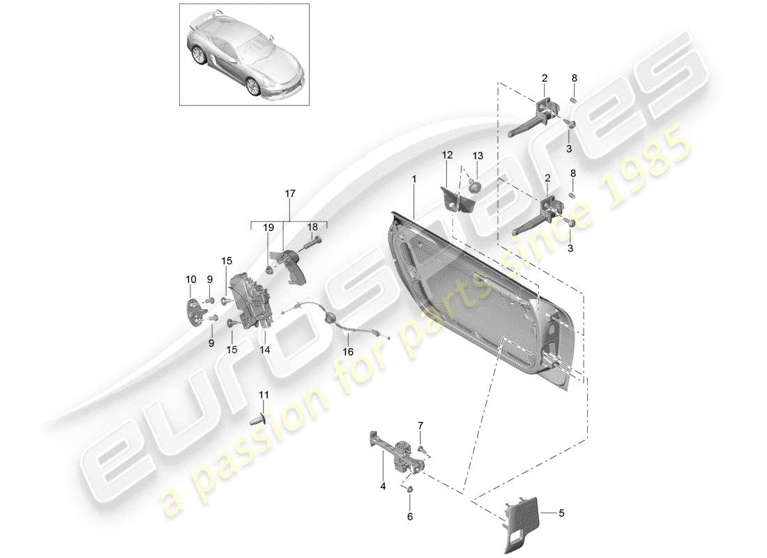 porsche 2016 (981 cayman gt4) coque de porte schéma des pièces