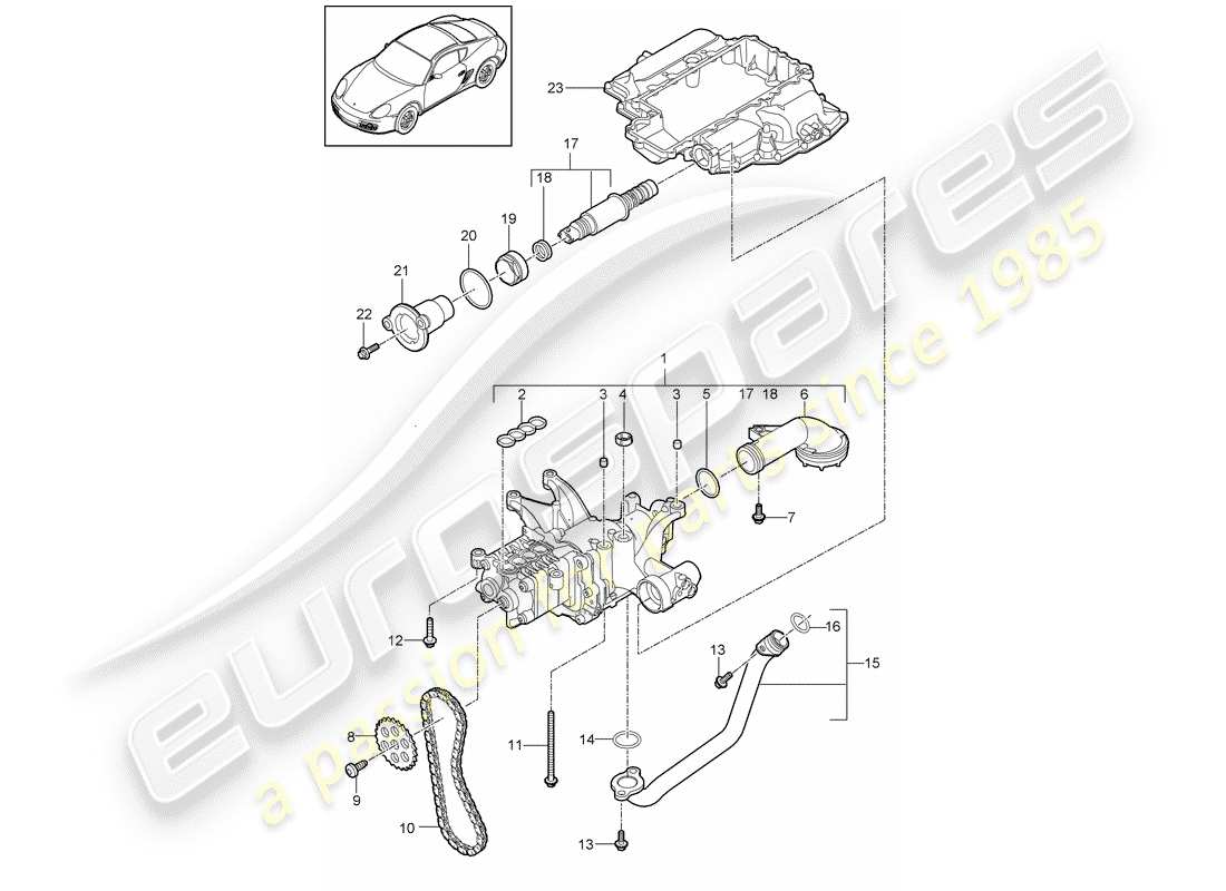 porsche 2010 (987 cayman) la pompe à huile schéma des pièces