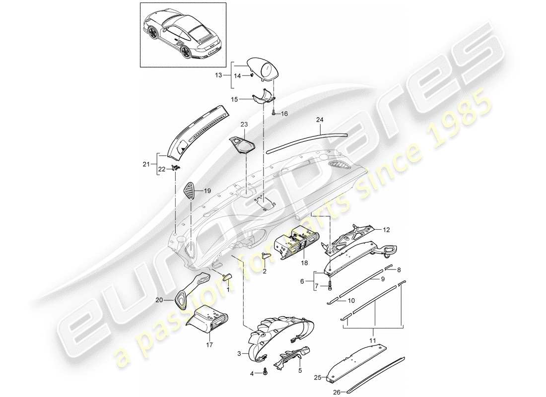 porsche 2013 (997-2 turbo / gt2 rs) accessoires schéma des pièces