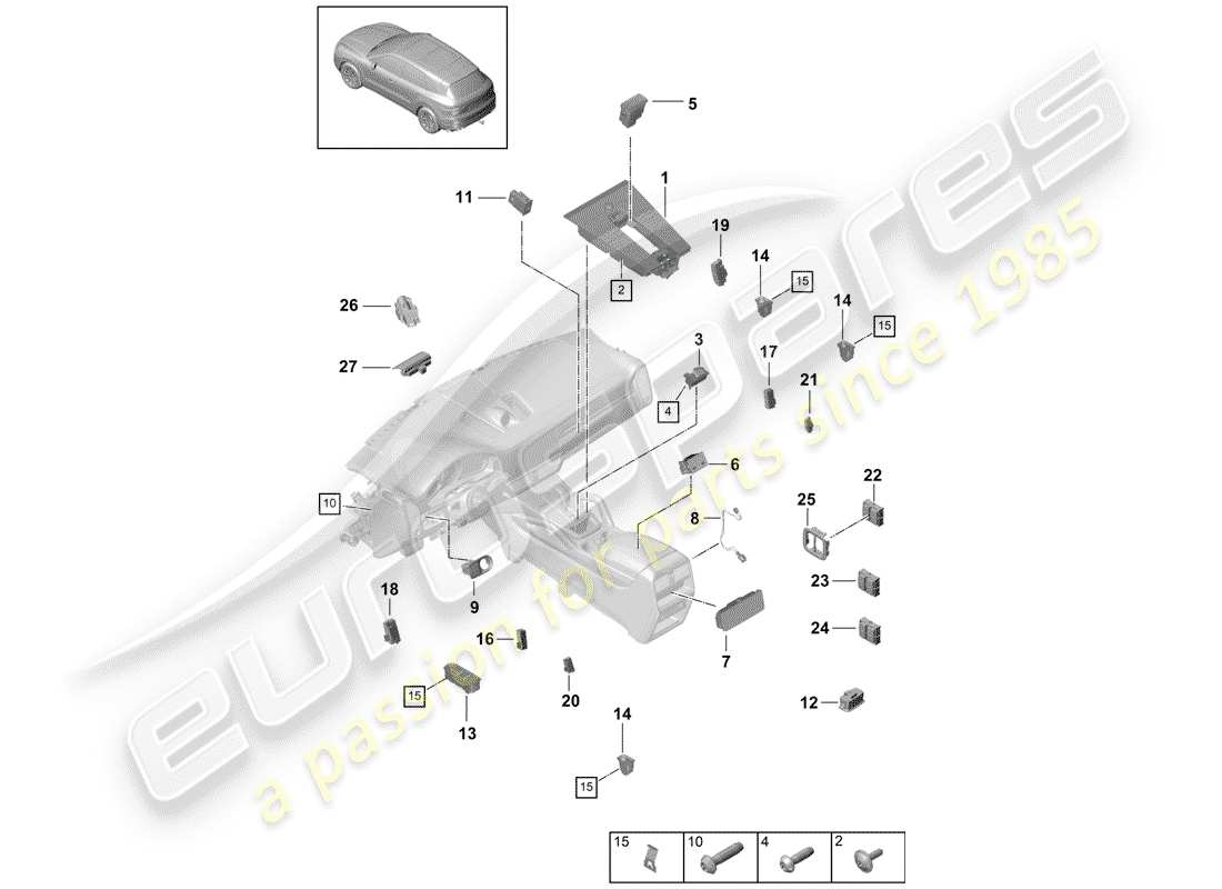 porsche 2020 (cayenne e3 9ya/9yb) schéma des pièces du commutateur