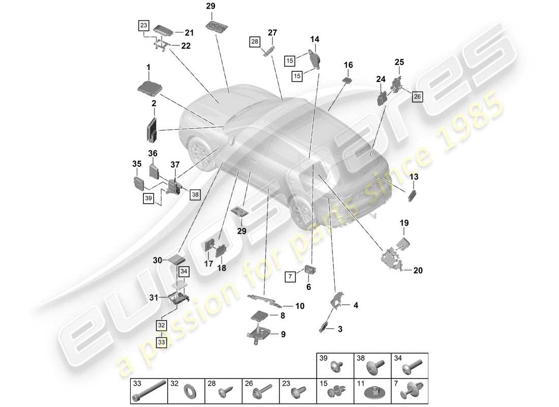 porsche 2020 (cayenne e3 9ya/9yb) unités de commande schéma des pièces