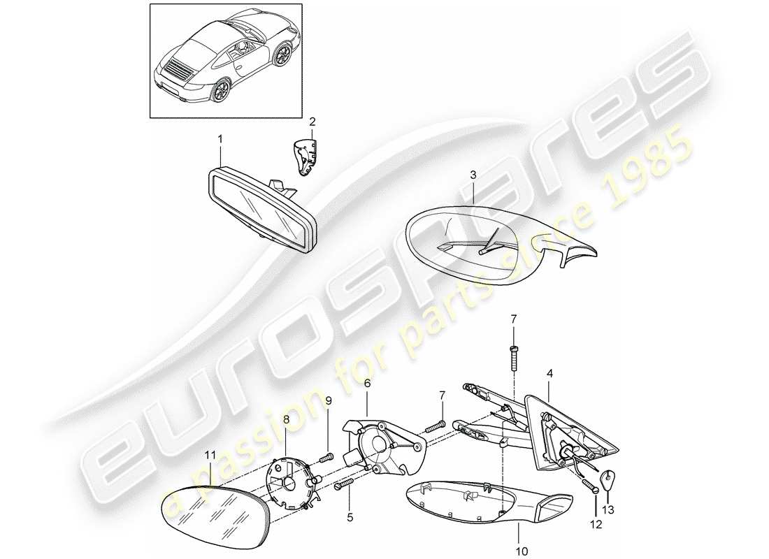 porsche 2005 (997-1) rétroviseur intérieur schéma des pièces