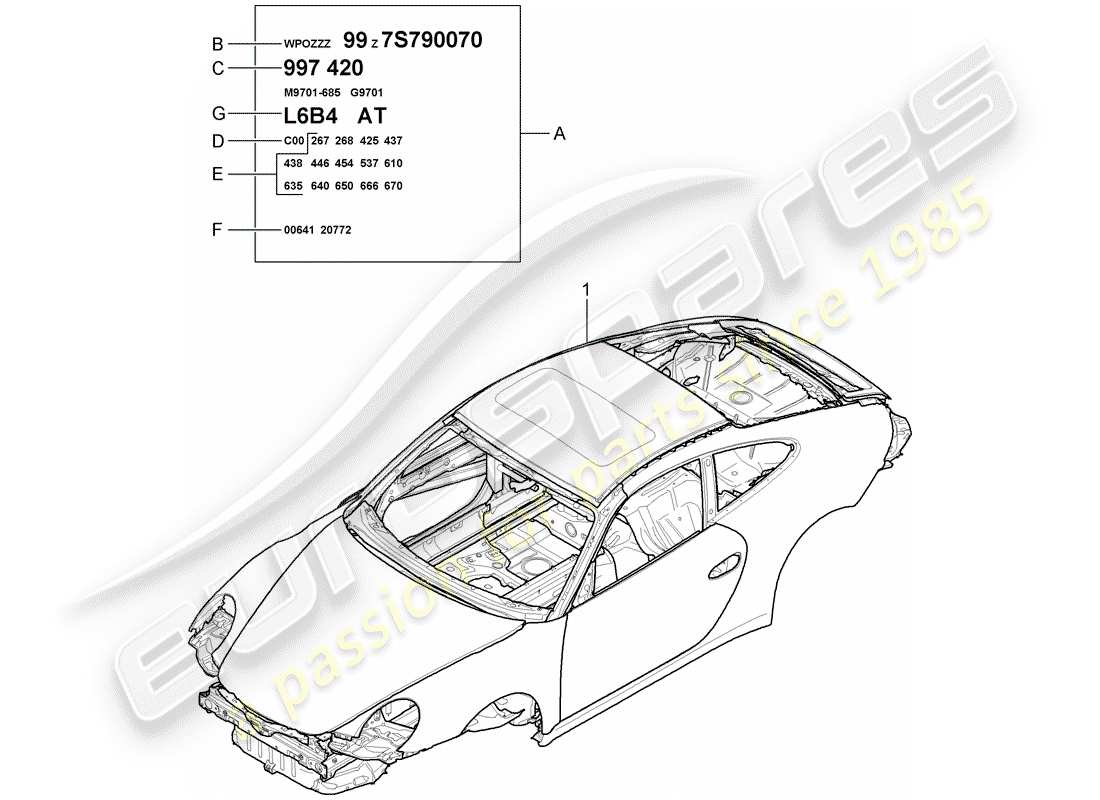 porsche 2008 (997-1 gt3) carrosserie diagramme de pièce
