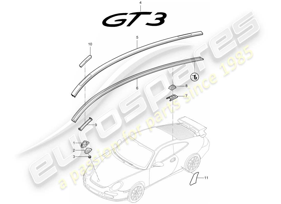 porsche 2008 (997-1 gt3) plaques signalétiques diagramme des pièces