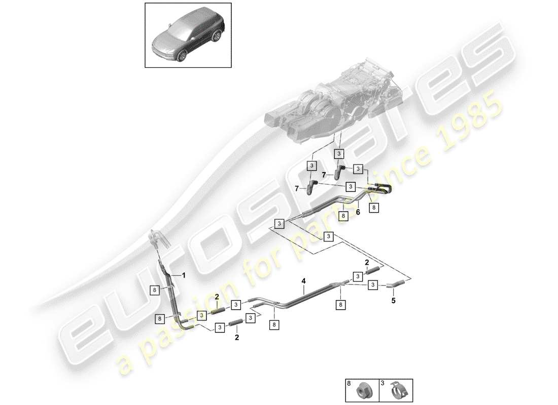 porsche 2020 (cayenne e3 9ya/9yb) tuyau d'eau schéma des pièces