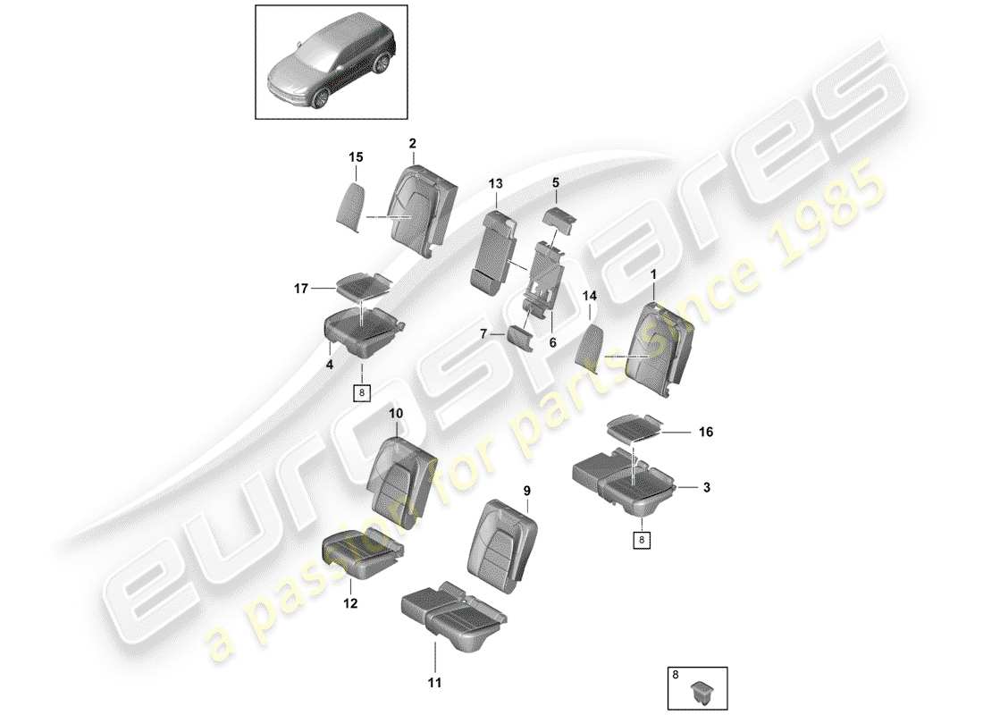 porsche 2020 (cayenne e3 9ya/9yb) seat schéma des pièces