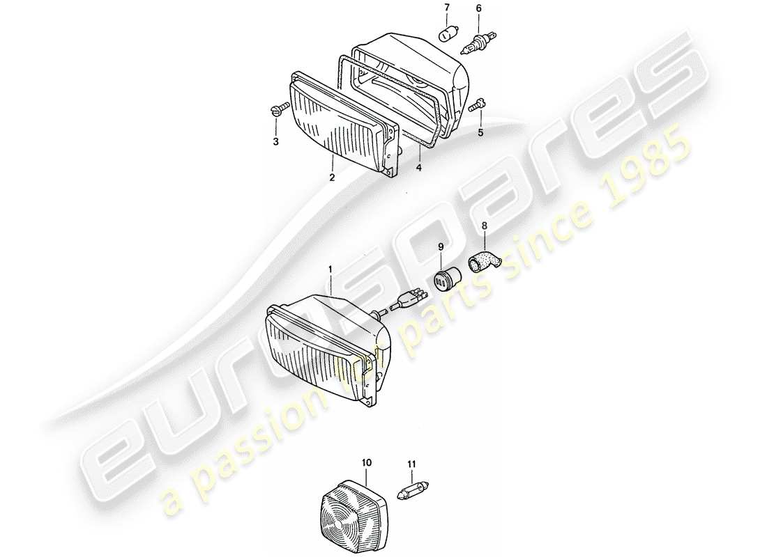 porsche 1988 (911) modèle spécial - conception à nose plate - phare supplémentaire - d - mj 1988>> schéma des pièces