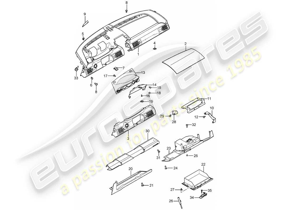 porsche 2005 (carrera gt) tableau de bord schéma des pièces
