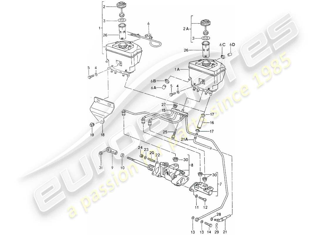 porsche 1990 (964) réservoir pour - liquide de frein - maitre-cylindre de frein - assistant de frein - - voir informations techniques - gr.4 nr16/95 schéma des pièces
