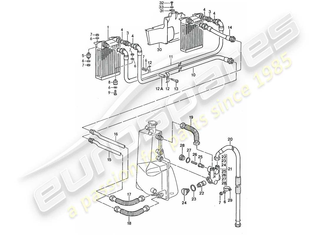 porsche 1987 (959) lubrification moteur - refroidisseur d'huile schéma des pièces