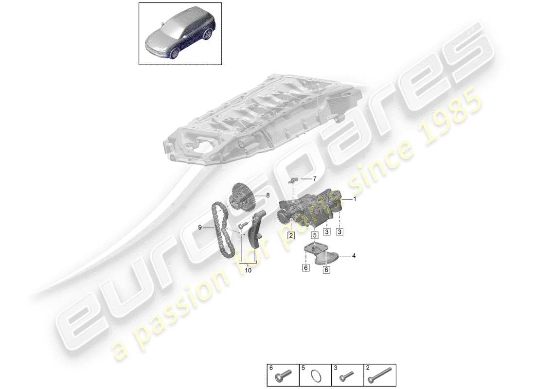 porsche 2020 (cayenne e3 9ya/9yb) la pompe à huile schéma des pièces