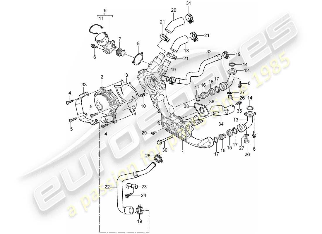 porsche 2009 997-2 turbo / gt2 pompe à eau schéma des pièces
