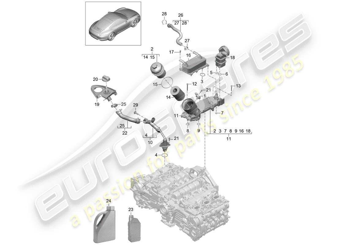 porsche 2012 (991-1) lubrification du moteur schéma des pièces