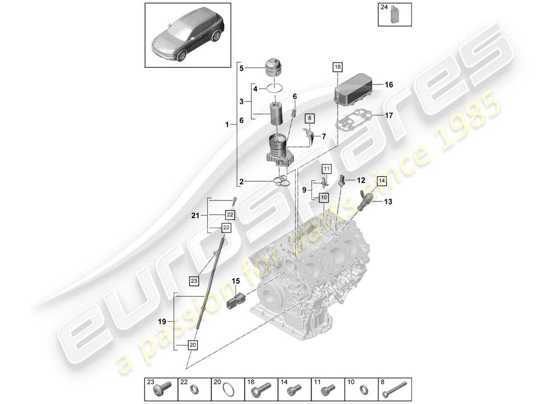 porsche 2019 (cayenne e3 9ya/9yb) filtre à huile schéma des pièces