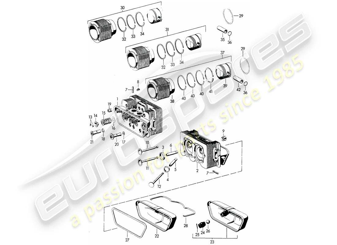 porsche 1954 (356/356a) culasse - cylindre à pistons - m 22 001 >> - m 50 101 >> - m 33 901 >> - m 41 001 >> - m {8 } 001 >> - m 80 001 >> diagramme des pièces