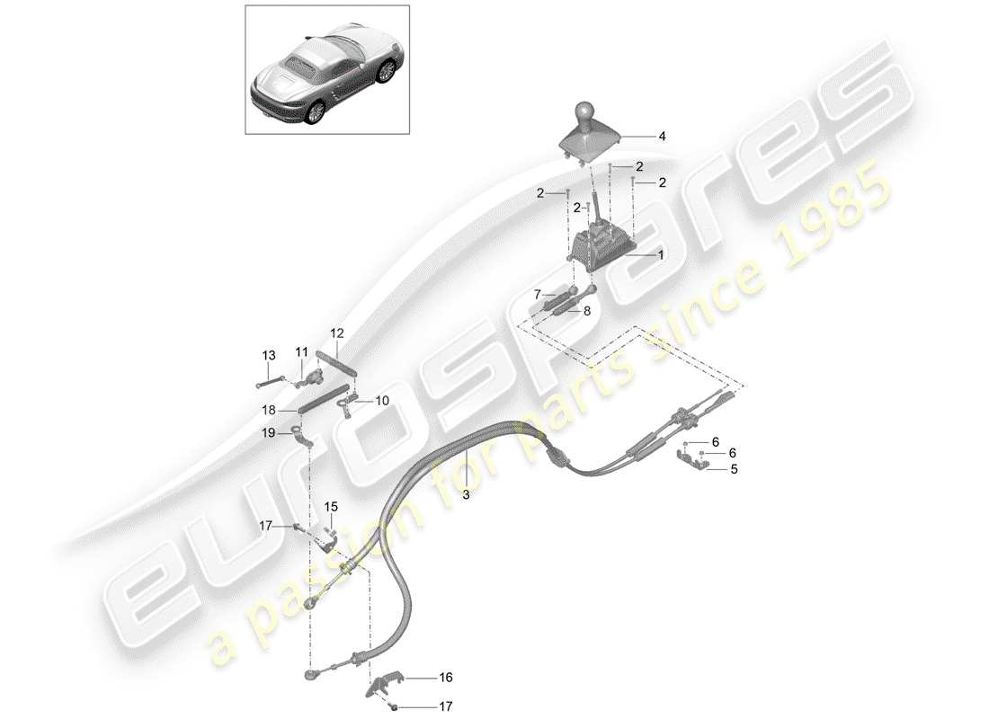 porsche 718 boxster (2019) schéma des pièces du mécanisme de changement de vitesse