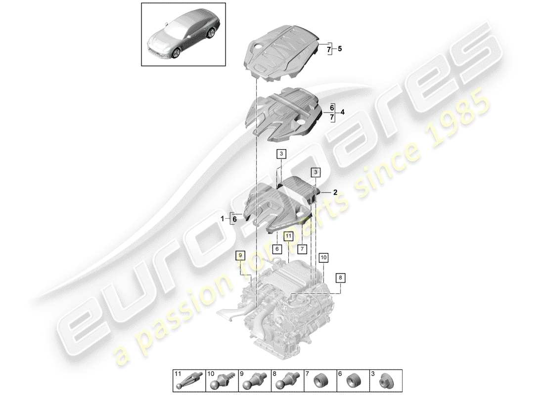 porsche 2020 (panamera 971-1) couvercle moteur schéma des pièces