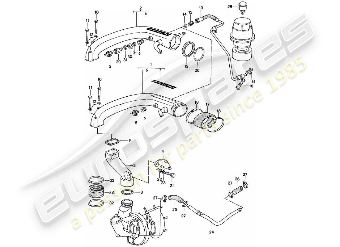 porsche 1982 (924) schéma des pièces de turbochargement