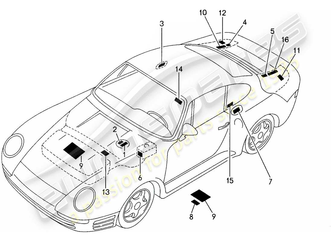 porsche 1988 (959) signes/avis schéma des pièces