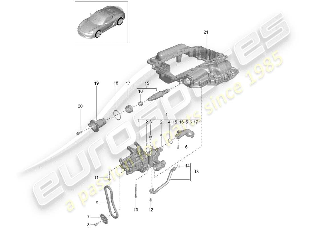 porsche 2016 (981 boxster spyder) pompe à huile schéma des pièces