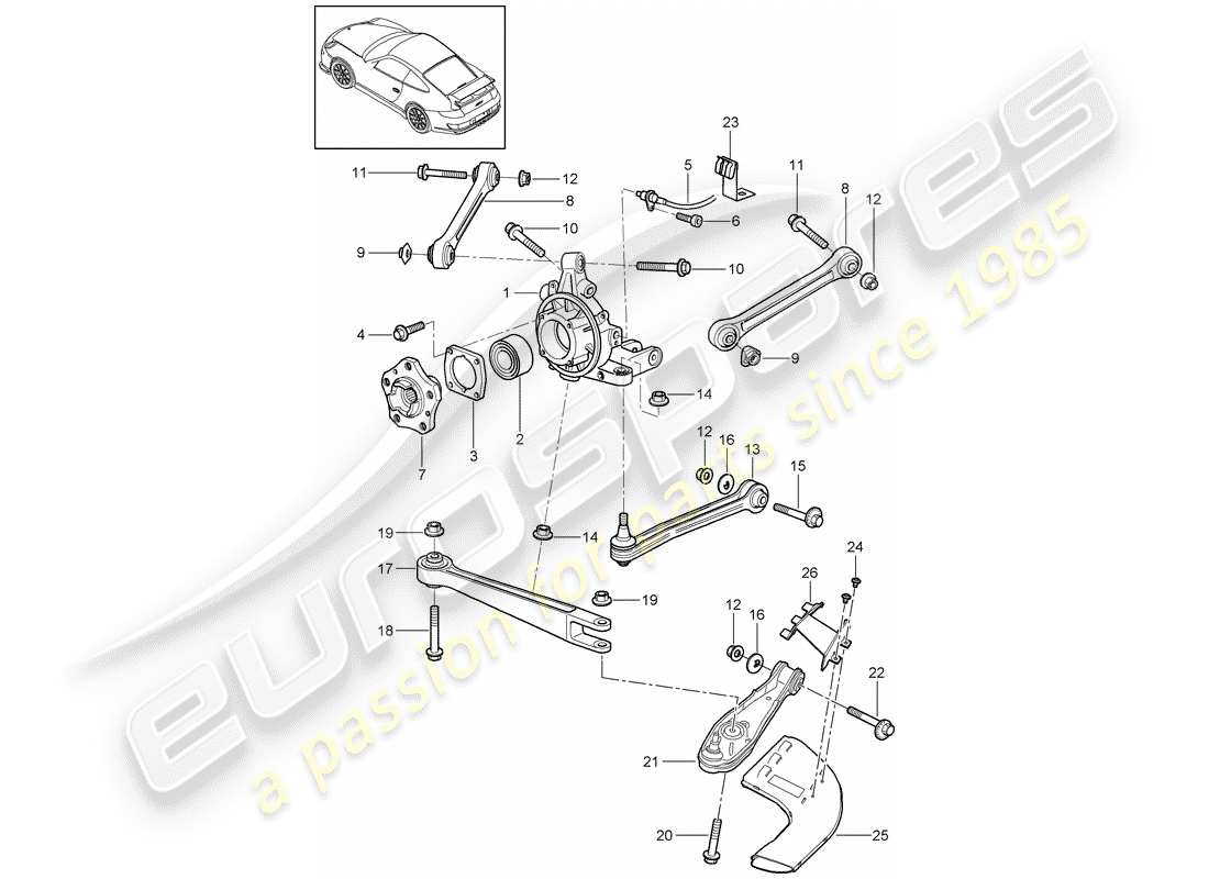 porsche 2008 (997-1 gt3) essieu arrière schéma des pièces