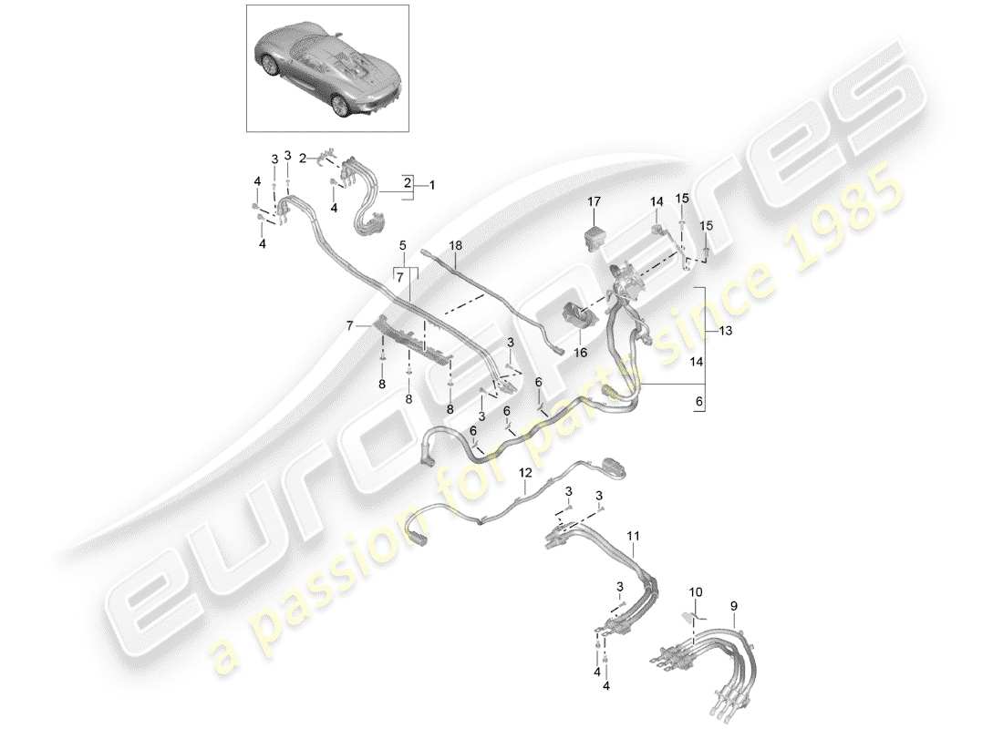 porsche 2015 (918 spyder) faisceau de câblage schéma des pièces