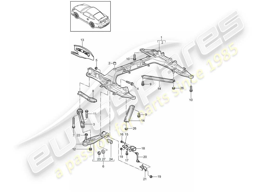 porsche 2008 (997-1 gt3) diagramme des pièces de la traverse