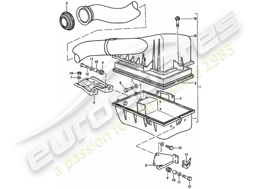 porsche 1988 (924s) système de filtre à air schéma des pièces