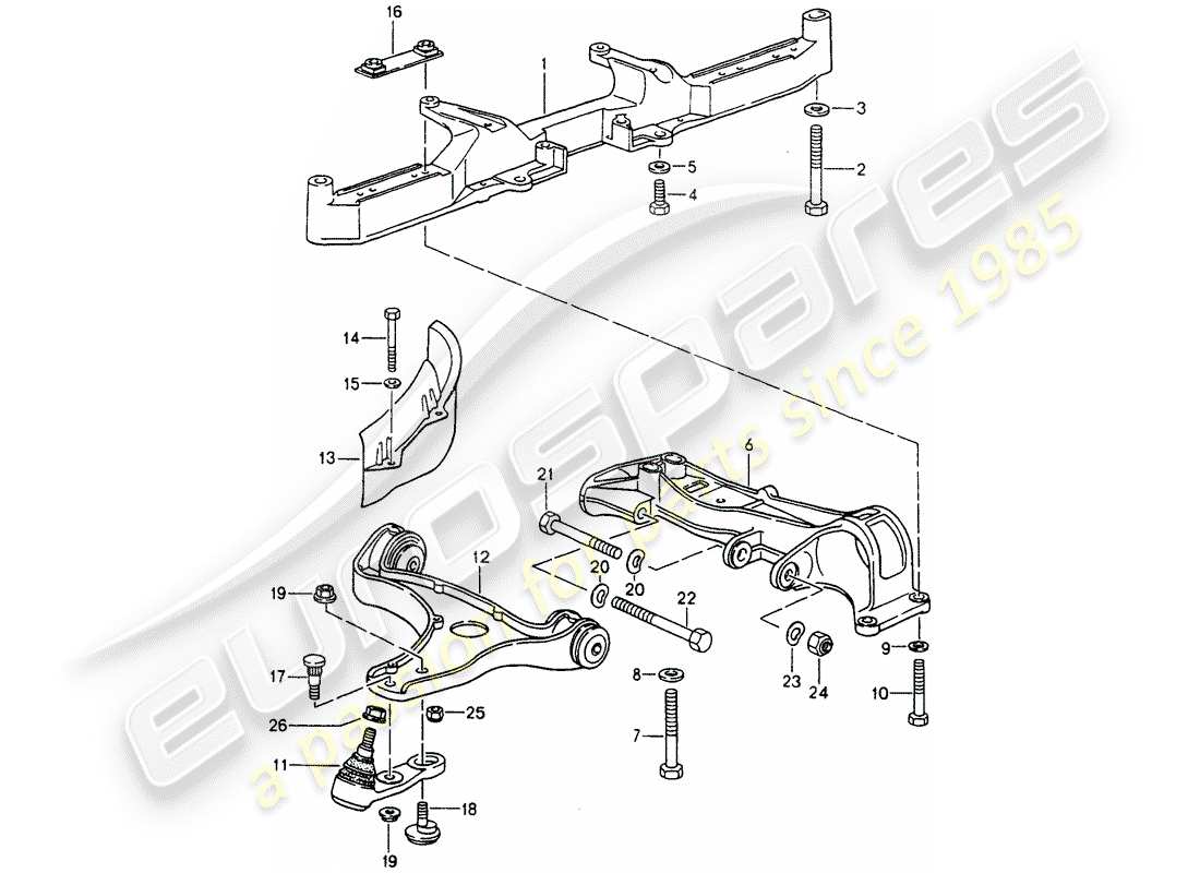 porsche 1994 (964) traverse - bras de commande de voie schéma des pièces