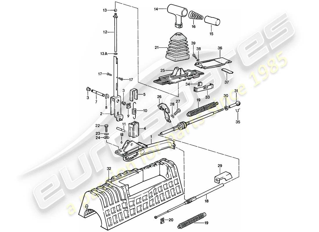 porsche 1982 (928) mécanisme de changement de vitesse - transmission automatique schéma des pièces