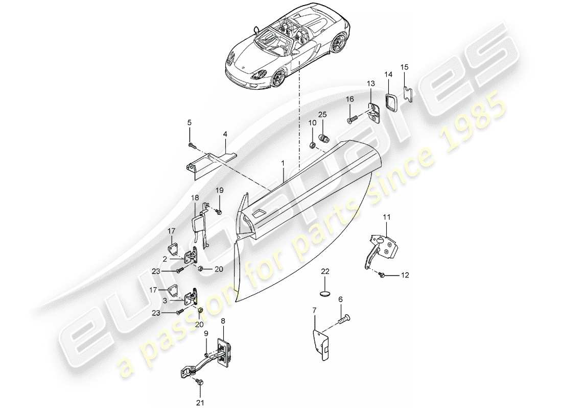 porsche 2005 (carrera gt) porte - et - pièces d'installation schéma des pièces