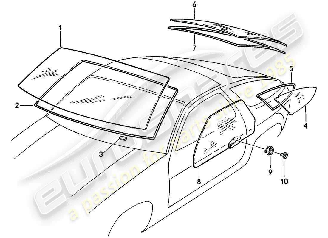 porsche 1979 (928) lunettes de fenêtre schéma des pièces