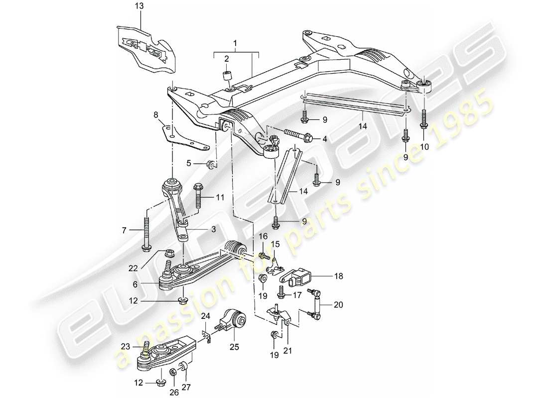 porsche 2001 (996 turbo / gt2) traverse - bras de commande de voie schéma des pièces