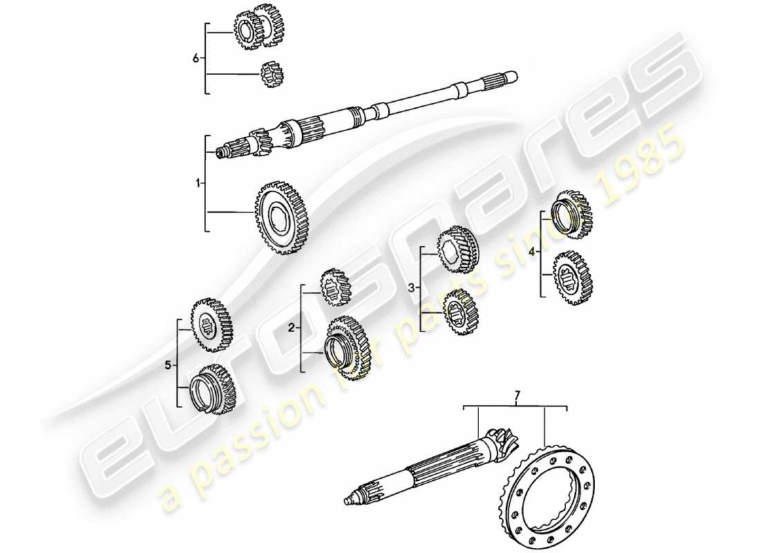 porsche 1983 (911) ensembles de roues de vitesses - 5. - vitesse - transmission schéma des pièces